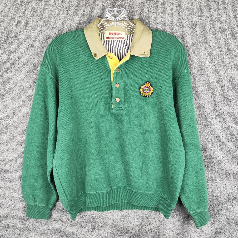 Vintage McGregor Rugby Sweater Mens Medium Green Collared Henley Crest Patch